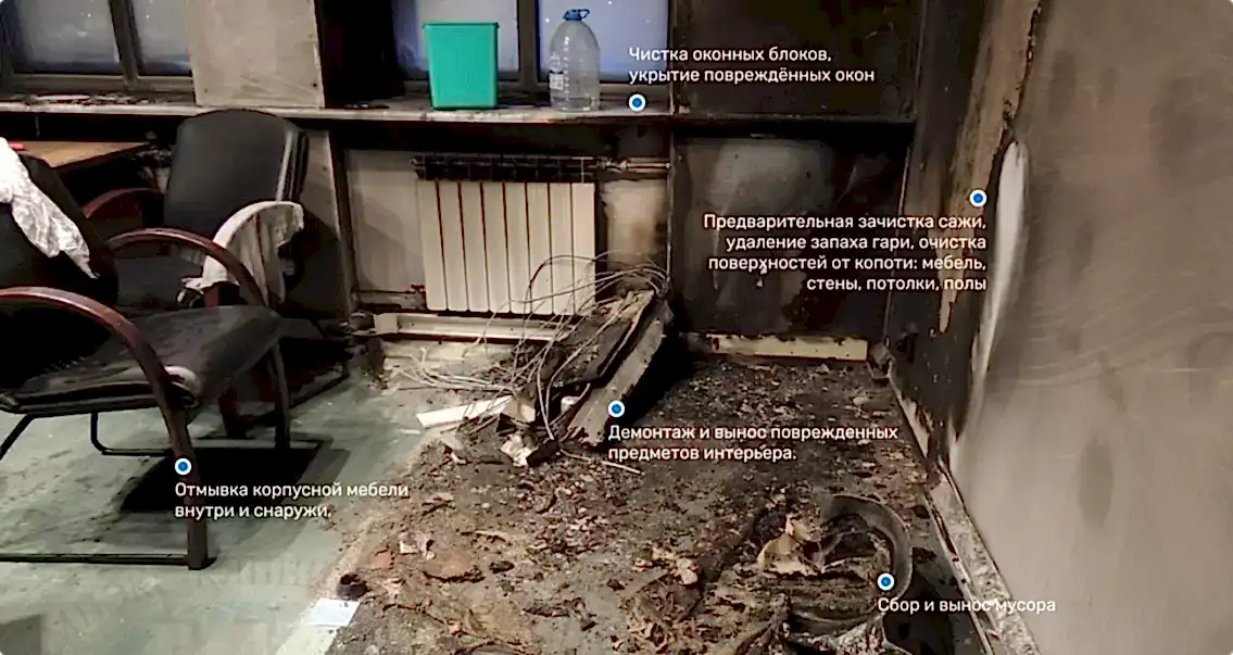 Фото уборки после пожара